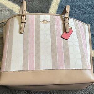 Coach Pink and Tan Striped Tote